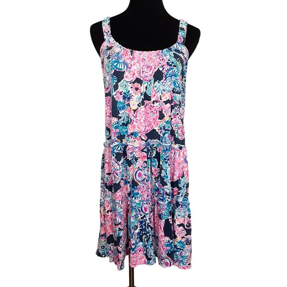 Lilly Pulitzer Loro Swing Dress Tiered High Tide Navy Sea Baby Doll Womens S - Picture 2 of 11